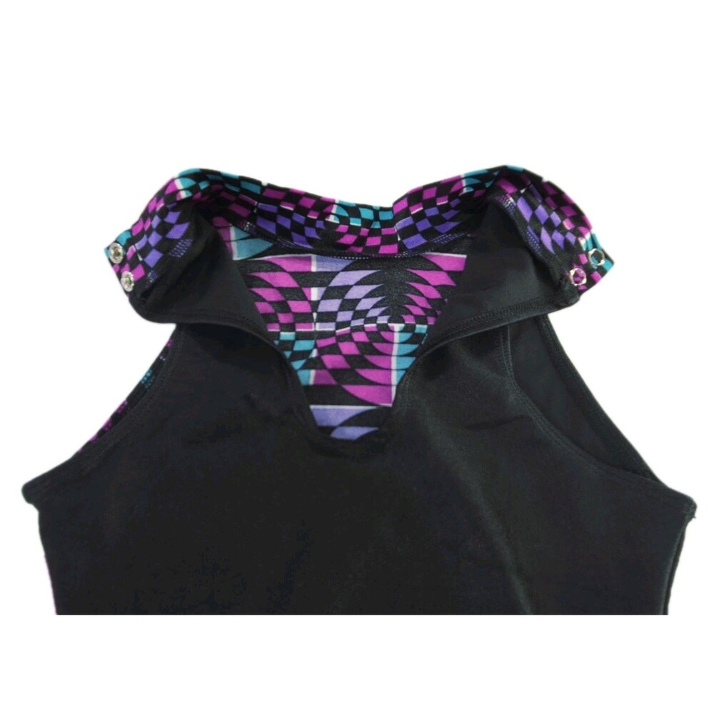 Gilda Marx VTG High Neck Keyhole Geometric Tank Leotard AXS Adult XS (Y/J) Black - Picture 6 of 15